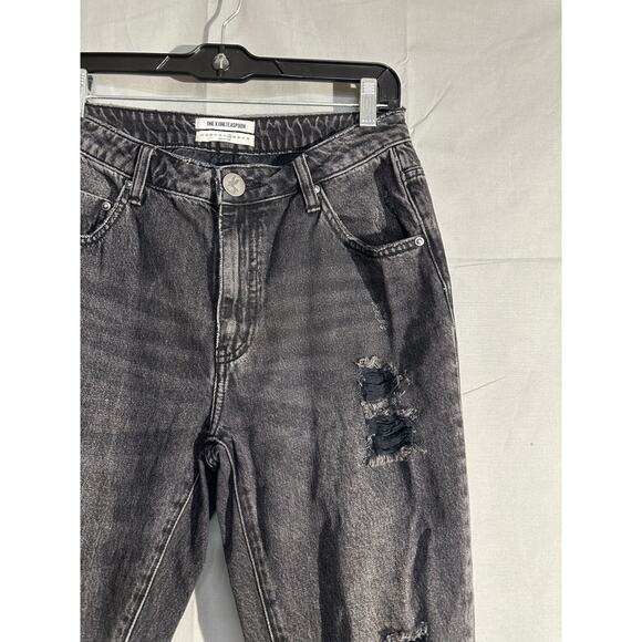 One Teaspoon Jeans Womens 28 Black High Waist Freebird Distressed Zip Ankle Crop - Picture 8 of 12